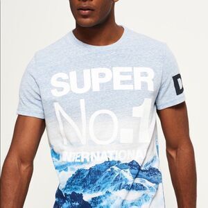 Discontinued Collectible mens Superdry No.1 blue Mountain Print t shirt XXL 2XL